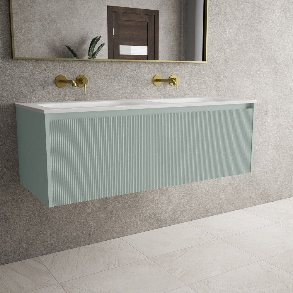 Scanalato Single Drawer Vanity Unit With Beyondstone Double Basin - Peppermint 1200mm