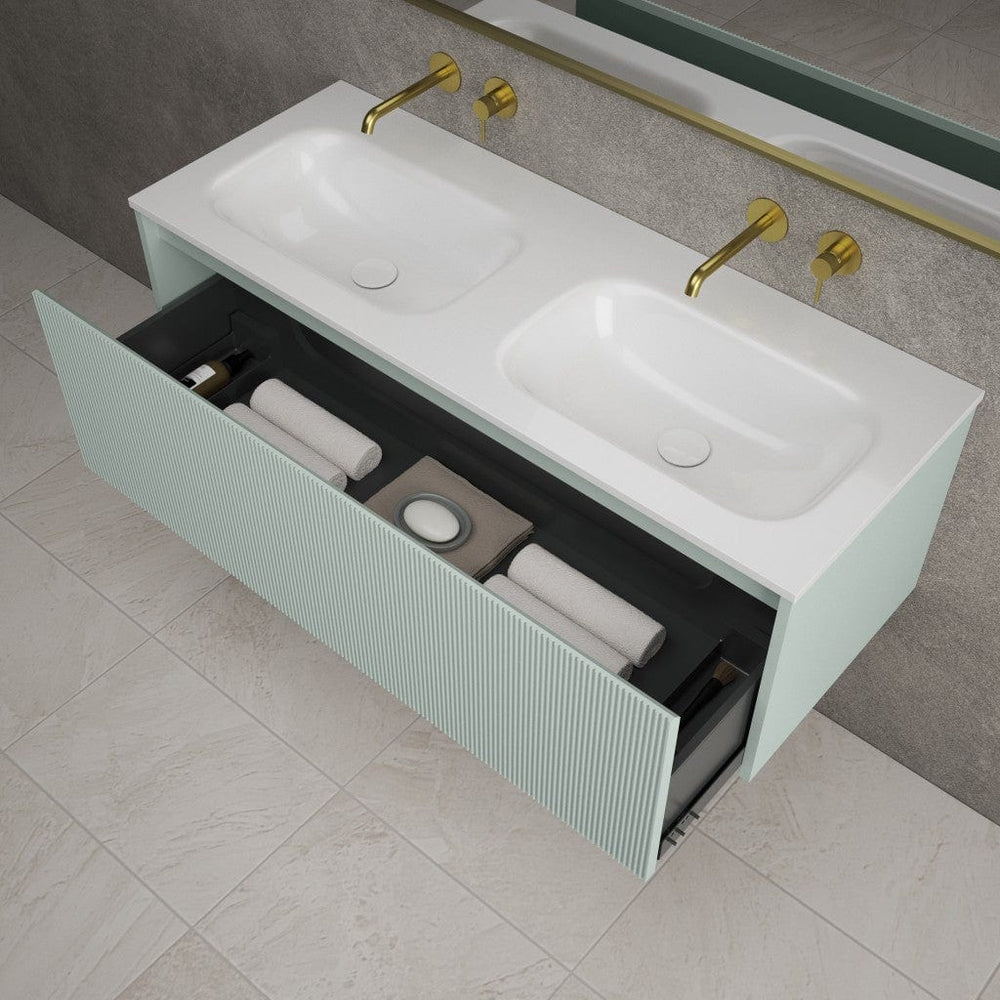 Scanalato Single Drawer Vanity Unit With Beyondstone Double Basin - Peppermint 1200mm