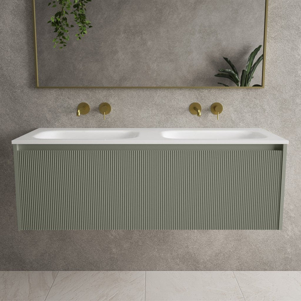 Scanalato Single Drawer Vanity Unit With Beyondstone Double Basin - Pistachio 1200mm
