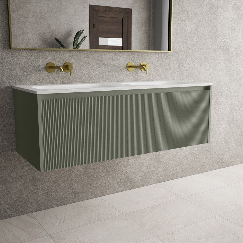 Scanalato Single Drawer Vanity Unit With Beyondstone Double Basin - Pistachio 1200mm
