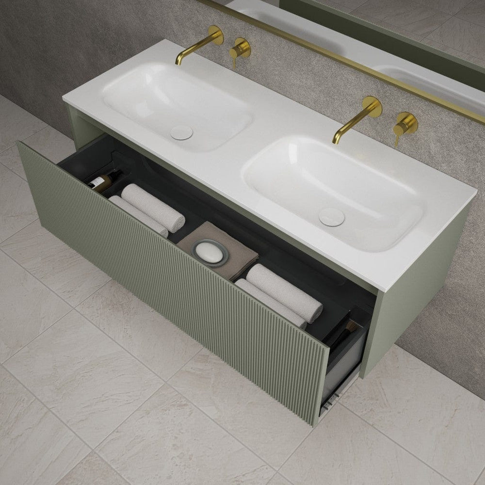 Scanalato Single Drawer Vanity Unit With Beyondstone Double Basin - Pistachio 1200mm