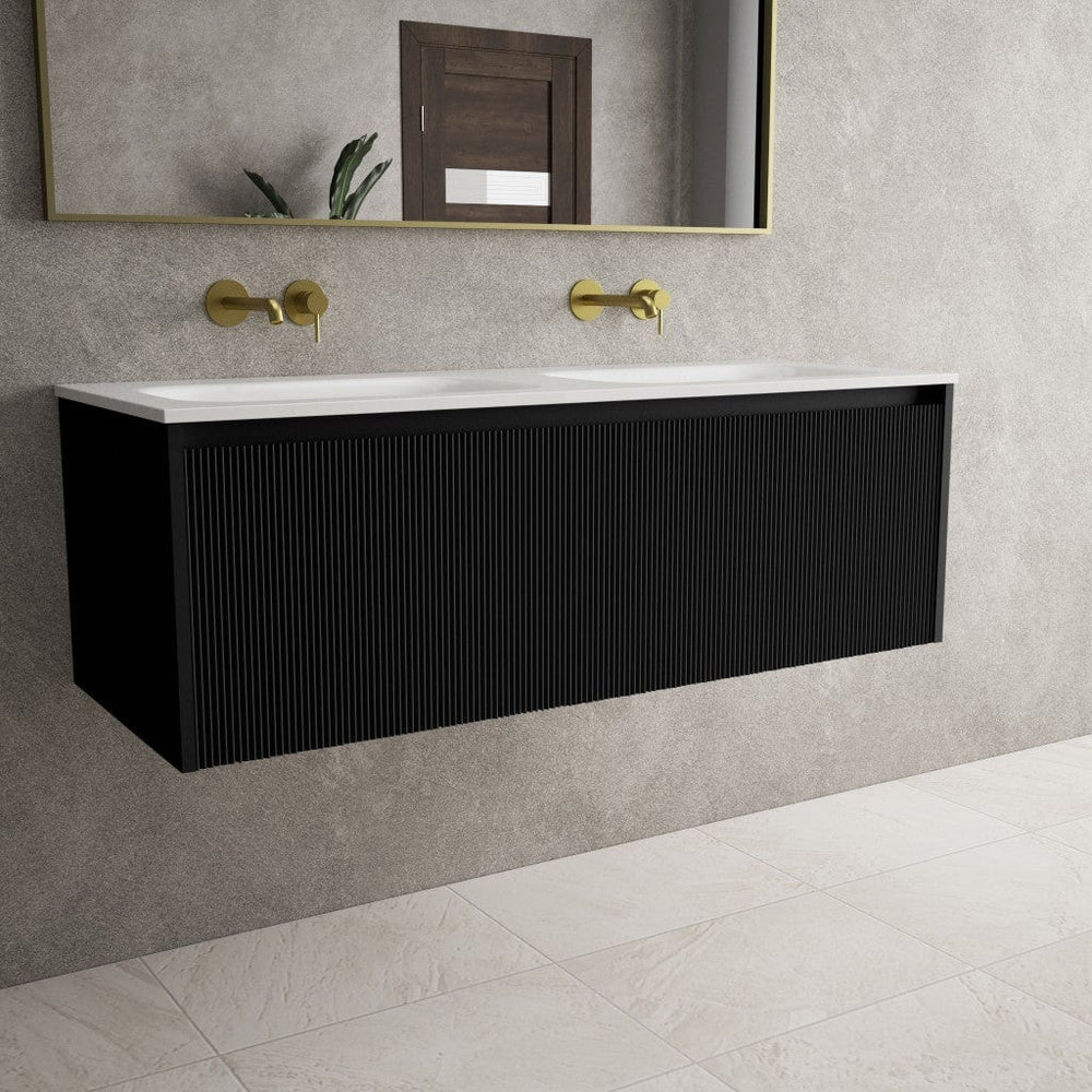 Scanalato Single Drawer Vanity Unit With Beyondstone Double Basin - Pure Black 1200mm