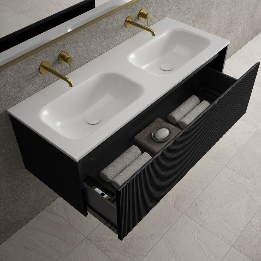 Scanalato Single Drawer Vanity Unit With Beyondstone Double Basin - Pure Black 1200mm