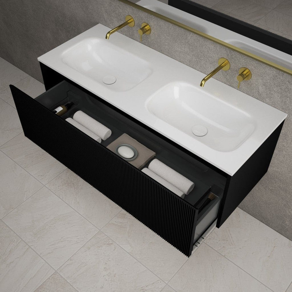 Scanalato Single Drawer Vanity Unit With Beyondstone Double Basin - Pure Black 1200mm