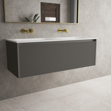 Scanalato Single Drawer Vanity Unit With Beyondstone Double Basin - Rich Taupe 1200mm