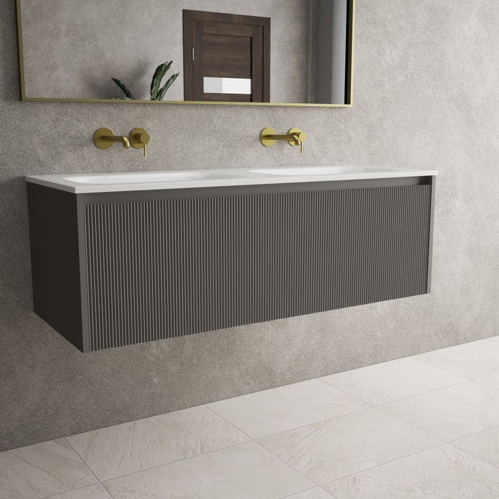 Scanalato Single Drawer Vanity Unit With Beyondstone Double Basin - Rich Taupe 1200mm