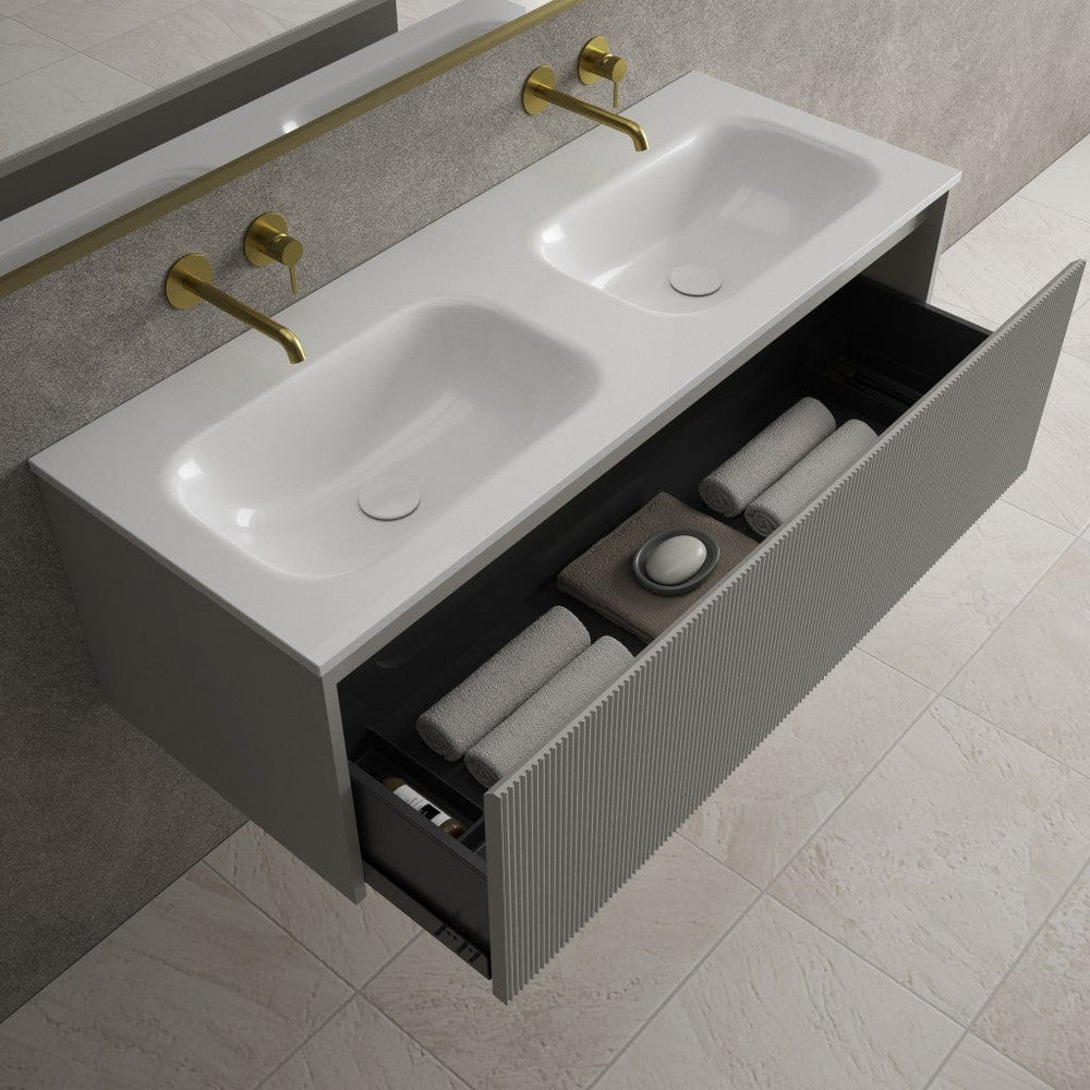 Scanalato Single Drawer Vanity Unit With Beyondstone Double Basin - Rich Taupe 1200mm