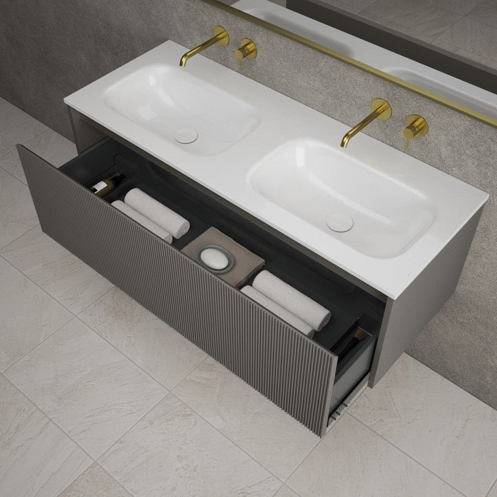 Scanalato Single Drawer Vanity Unit With Beyondstone Double Basin - Rich Taupe 1200mm