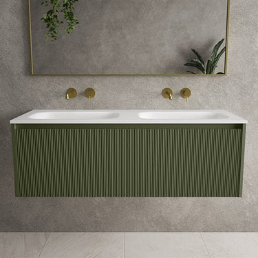 Scanalato Single Drawer Vanity Unit With Beyondstone Double Basin - Seaweed 1200mm