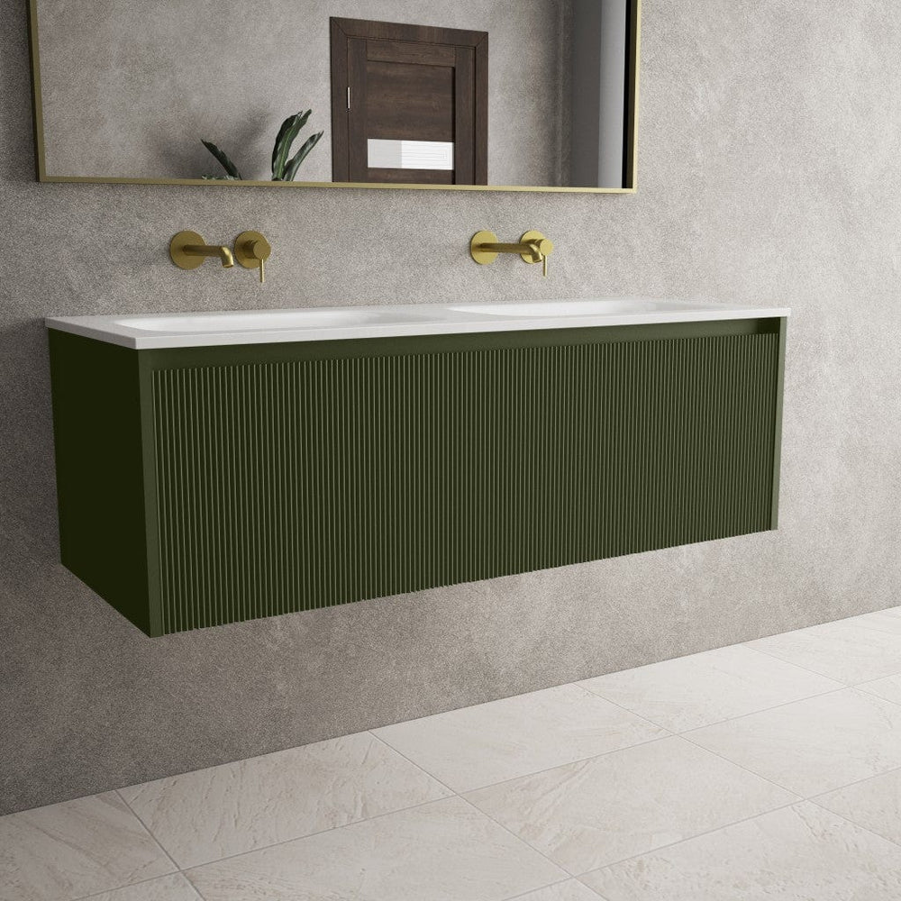 Scanalato Single Drawer Vanity Unit With Beyondstone Double Basin - Seaweed 1200mm