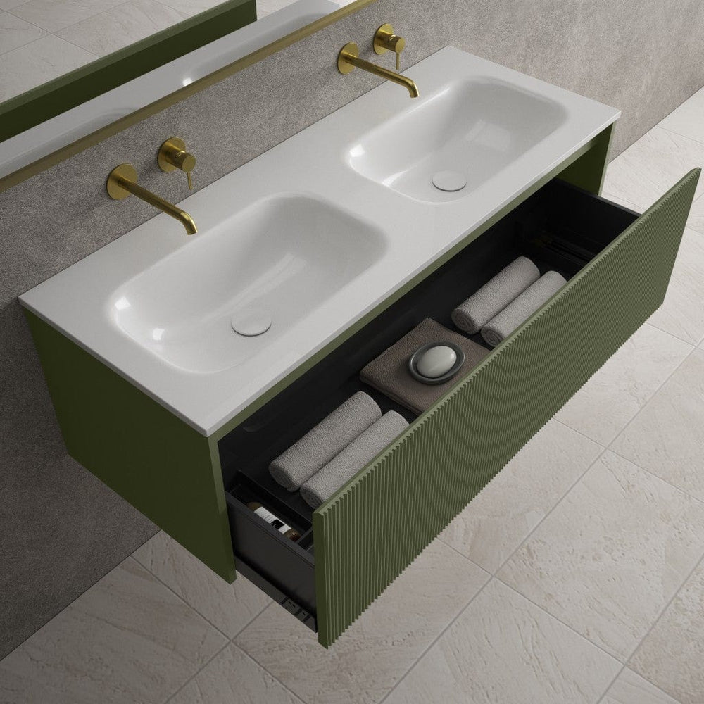 Scanalato Single Drawer Vanity Unit With Beyondstone Double Basin - Seaweed 1200mm