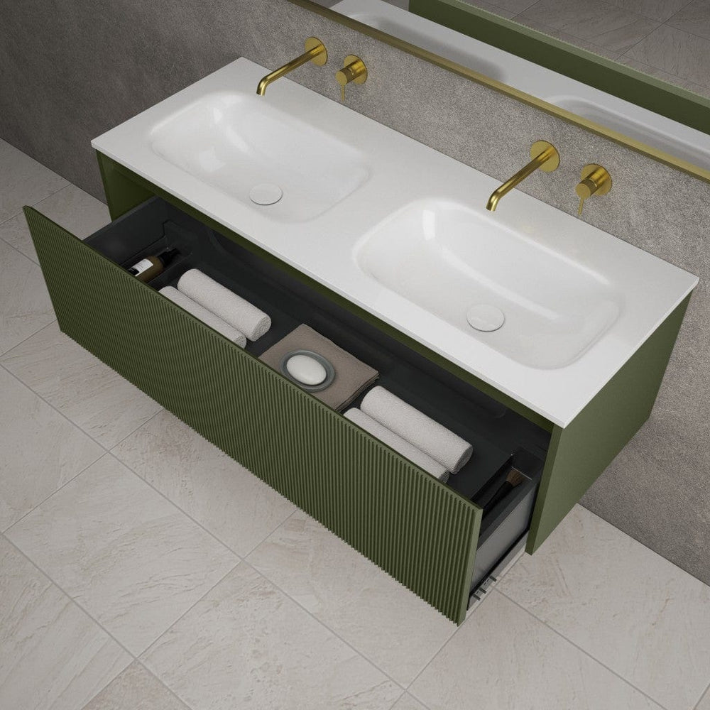 Scanalato Single Drawer Vanity Unit With Beyondstone Double Basin - Seaweed 1200mm