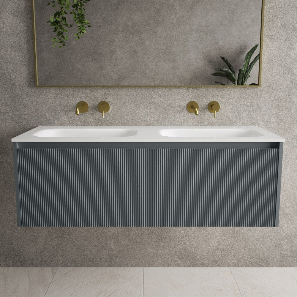 Scanalato Single Drawer Vanity Unit With Beyondstone Double Basin - Slate Grey 1200mm