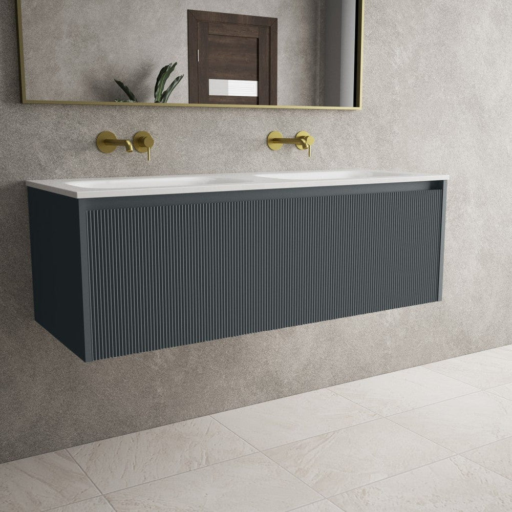 Scanalato Single Drawer Vanity Unit With Beyondstone Double Basin - Slate Grey 1200mm
