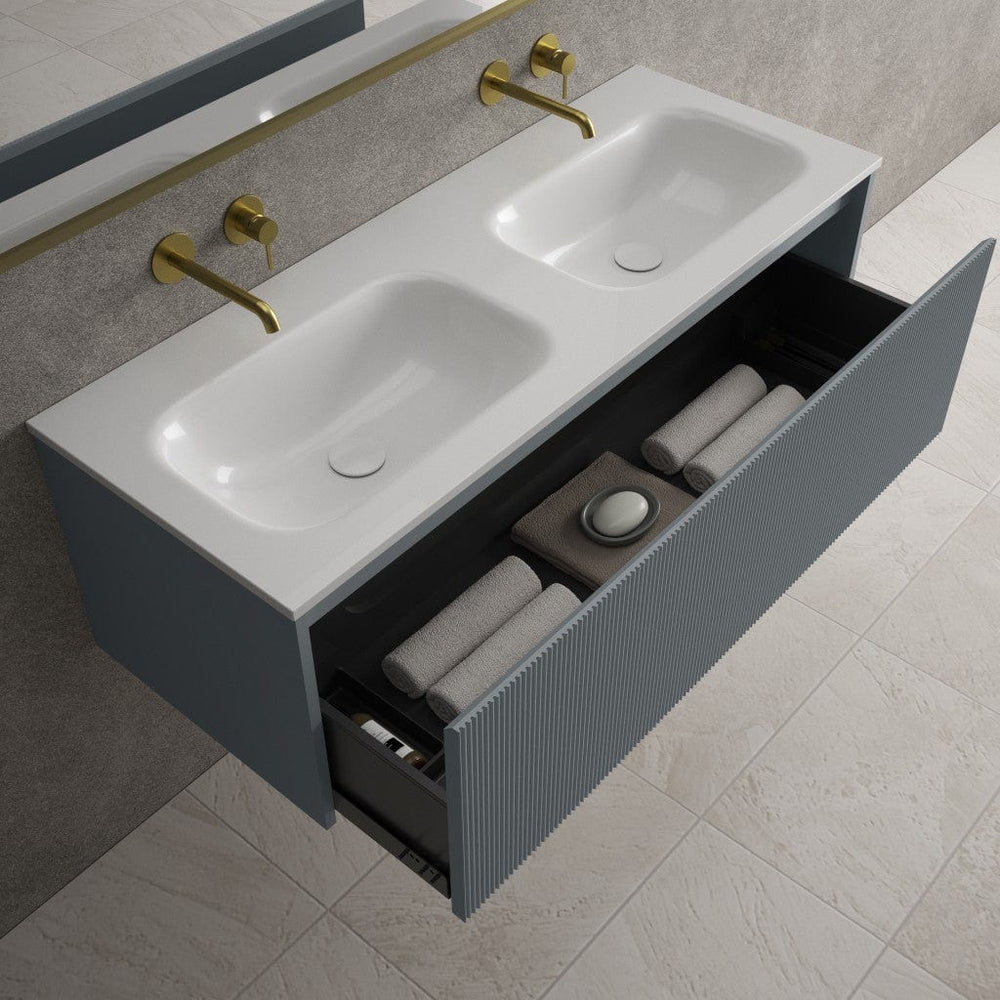 Scanalato Single Drawer Vanity Unit With Beyondstone Double Basin - Slate Grey 1200mm