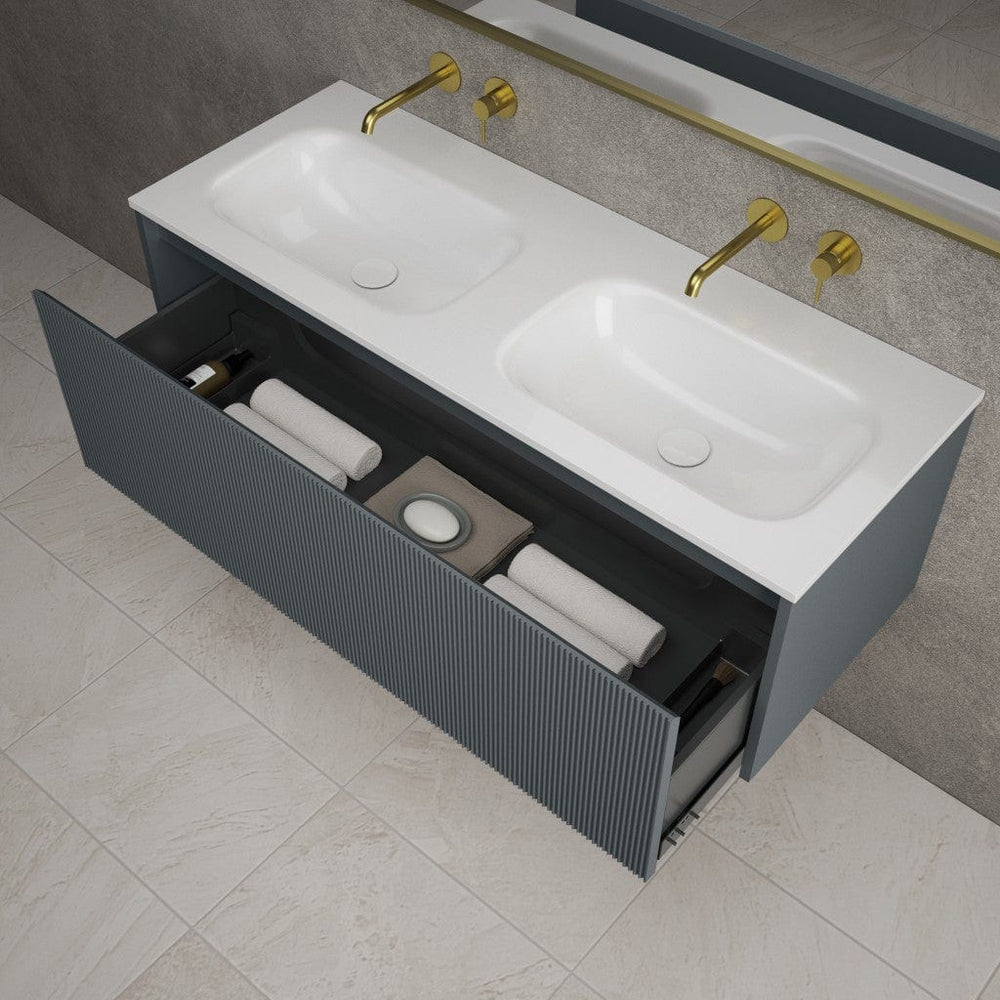 Scanalato Single Drawer Vanity Unit With Beyondstone Double Basin - Slate Grey 1200mm