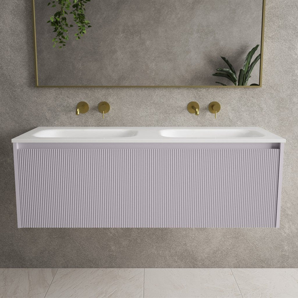Scanalato Single Drawer Vanity Unit With Beyondstone Double Basin - Soft Violet 1200mm