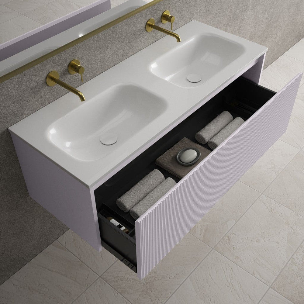 Scanalato Single Drawer Vanity Unit With Beyondstone Double Basin - Soft Violet 1200mm