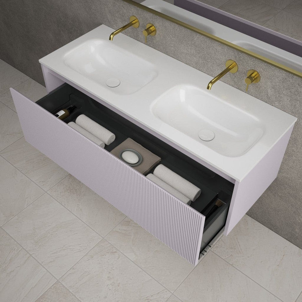 Scanalato Single Drawer Vanity Unit With Beyondstone Double Basin - Soft Violet 1200mm