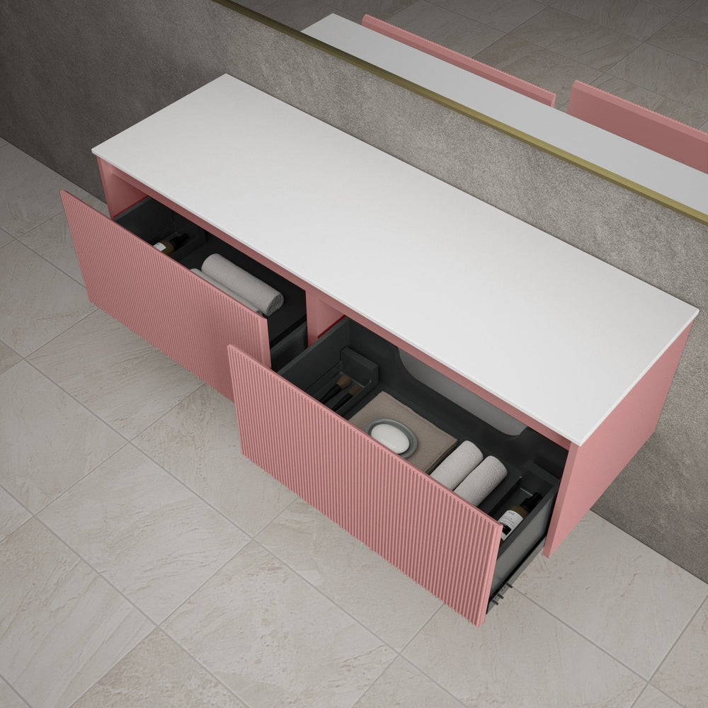 Scanalato Double Drawer Countertop Vanity Unit - Dusky Pink 1400mm