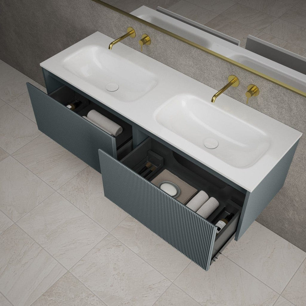 Scanalato Double Drawer Vanity Unit With Beyondstone Double Basin - Anthracite 1400mm