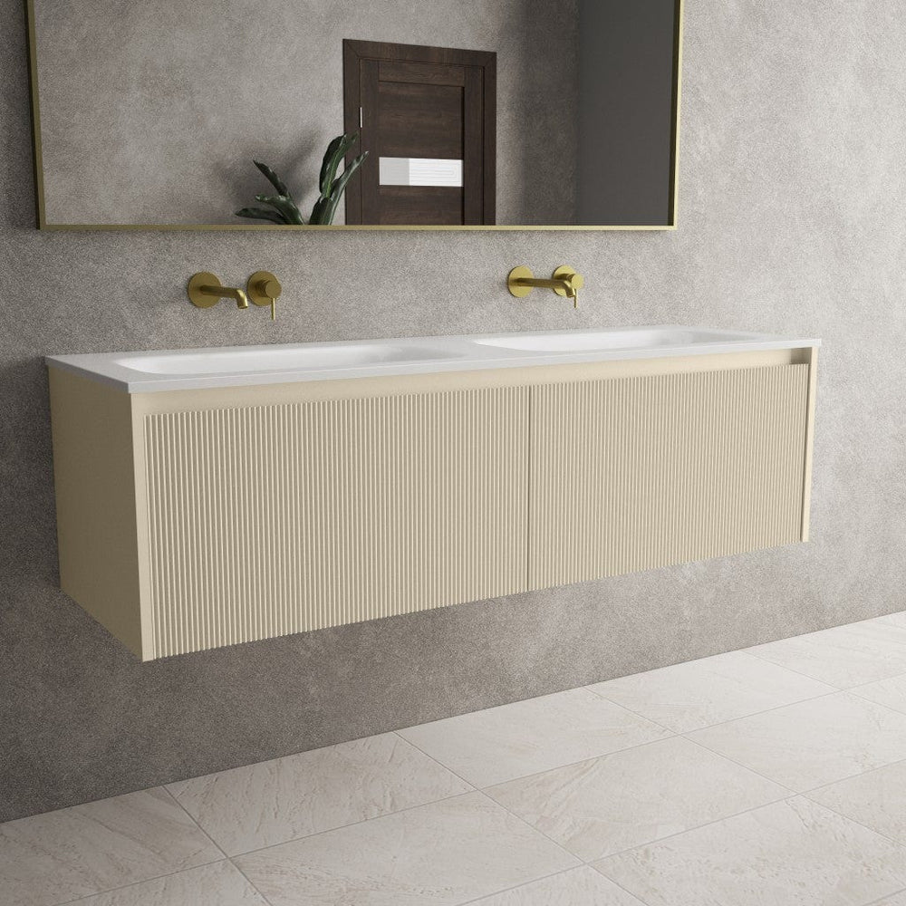 Scanalato Double Drawer Vanity Unit With Beyondstone Double Basin - Cashmere 1400mm