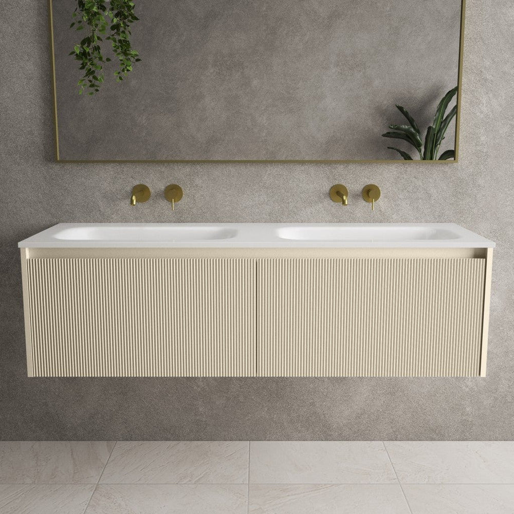 Scanalato Double Drawer Vanity Unit With Beyondstone Double Basin - Cashmere 1400mm