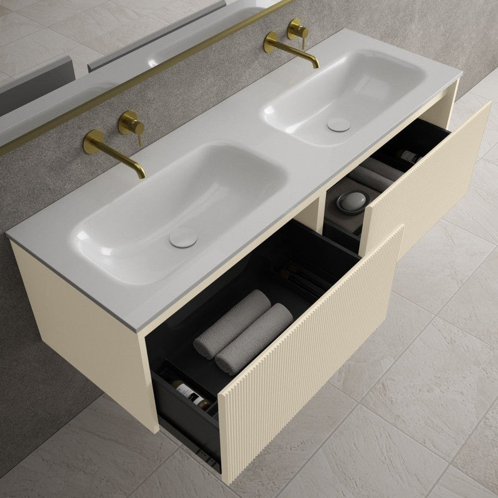 Scanalato Double Drawer Vanity Unit With Beyondstone Double Basin - Cashmere 1400mm