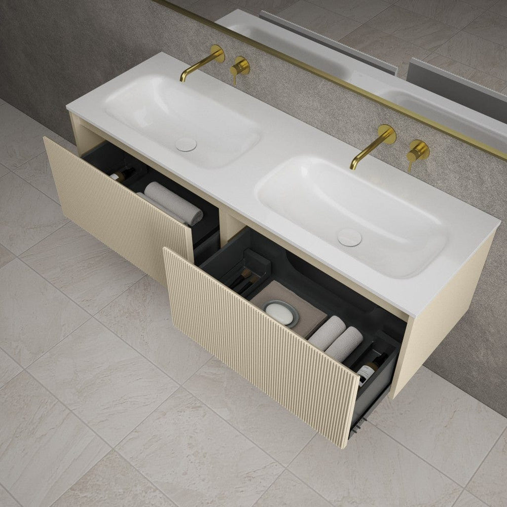 Scanalato Double Drawer Vanity Unit With Beyondstone Double Basin - Cashmere 1400mm