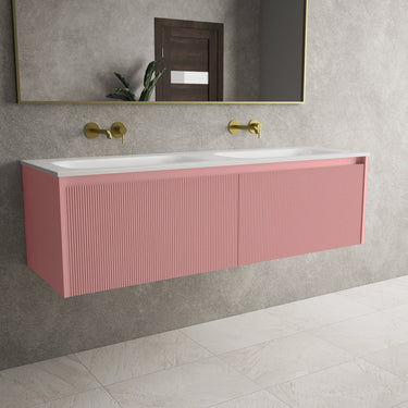 Scanalato Double Drawer Vanity Unit With Beyondstone Double Basin - Dusky Pink 1400mm