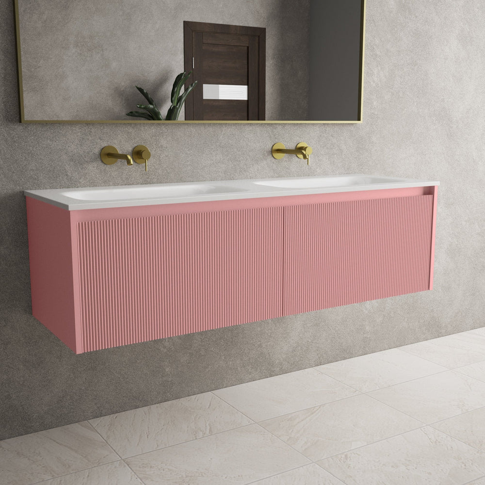 Scanalato Double Drawer Vanity Unit With Beyondstone Double Basin - Dusky Pink 1400mm