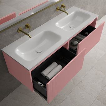 Scanalato Double Drawer Vanity Unit With Beyondstone Double Basin - Dusky Pink 1400mm