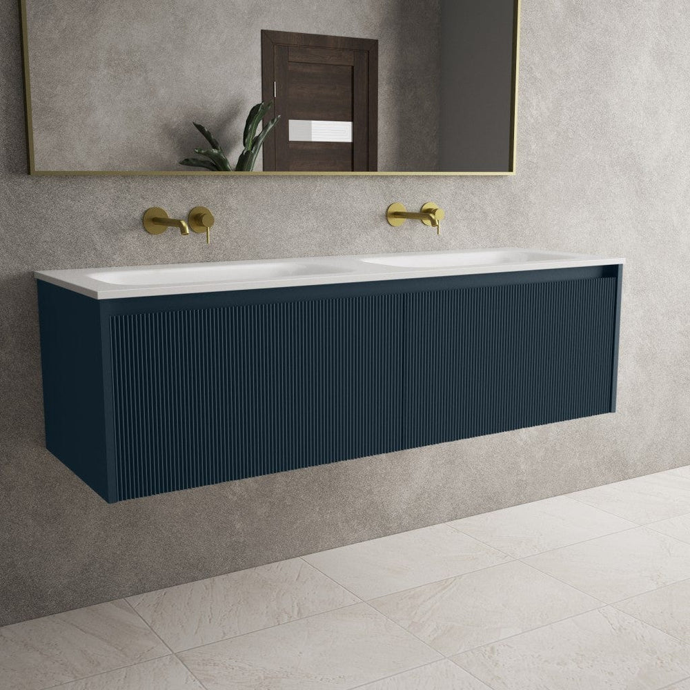 Scanalato Double Drawer Vanity Unit With Beyondstone Double Basin - Midnight Blue 1400mm