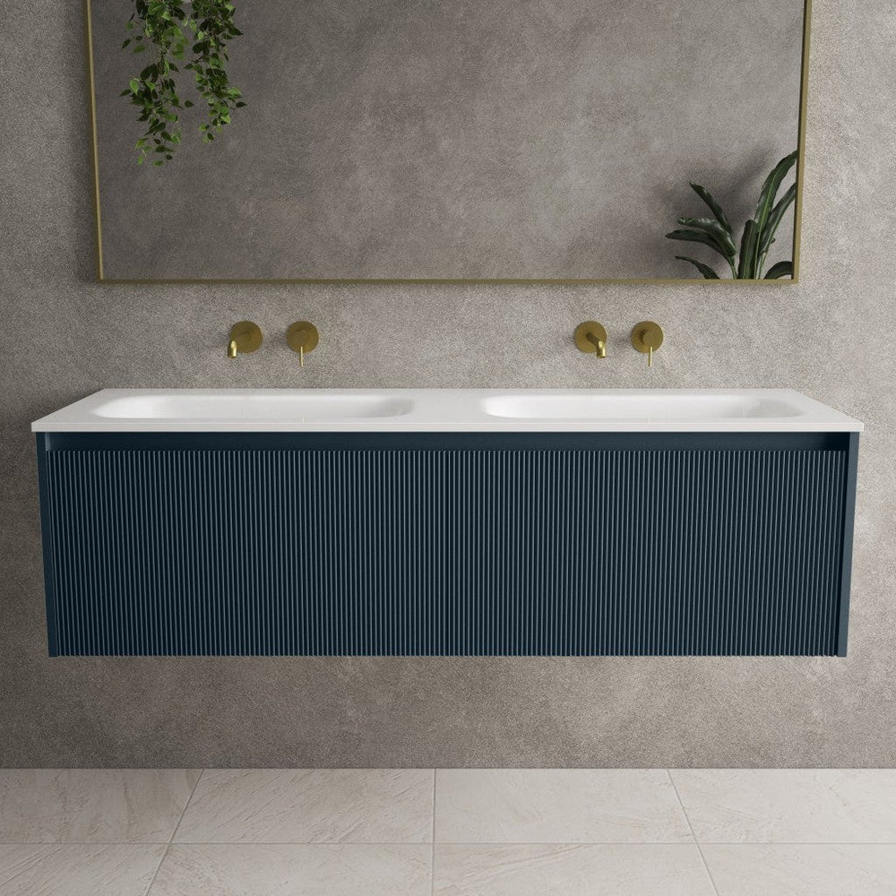 Scanalato Double Drawer Vanity Unit With Beyondstone Double Basin - Midnight Blue 1400mm