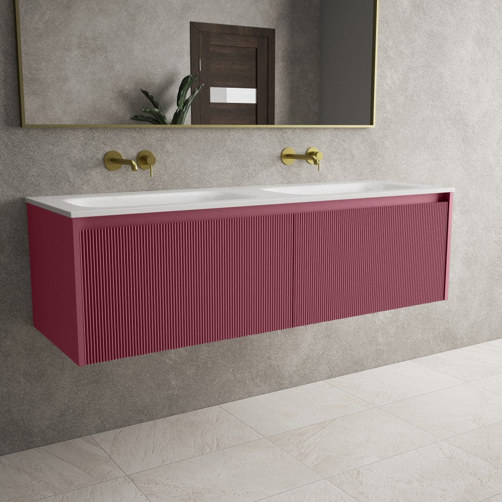 Scanalato Double Drawer Vanity Unit With Beyondstone Double Basin - Mineral Red 1400mm
