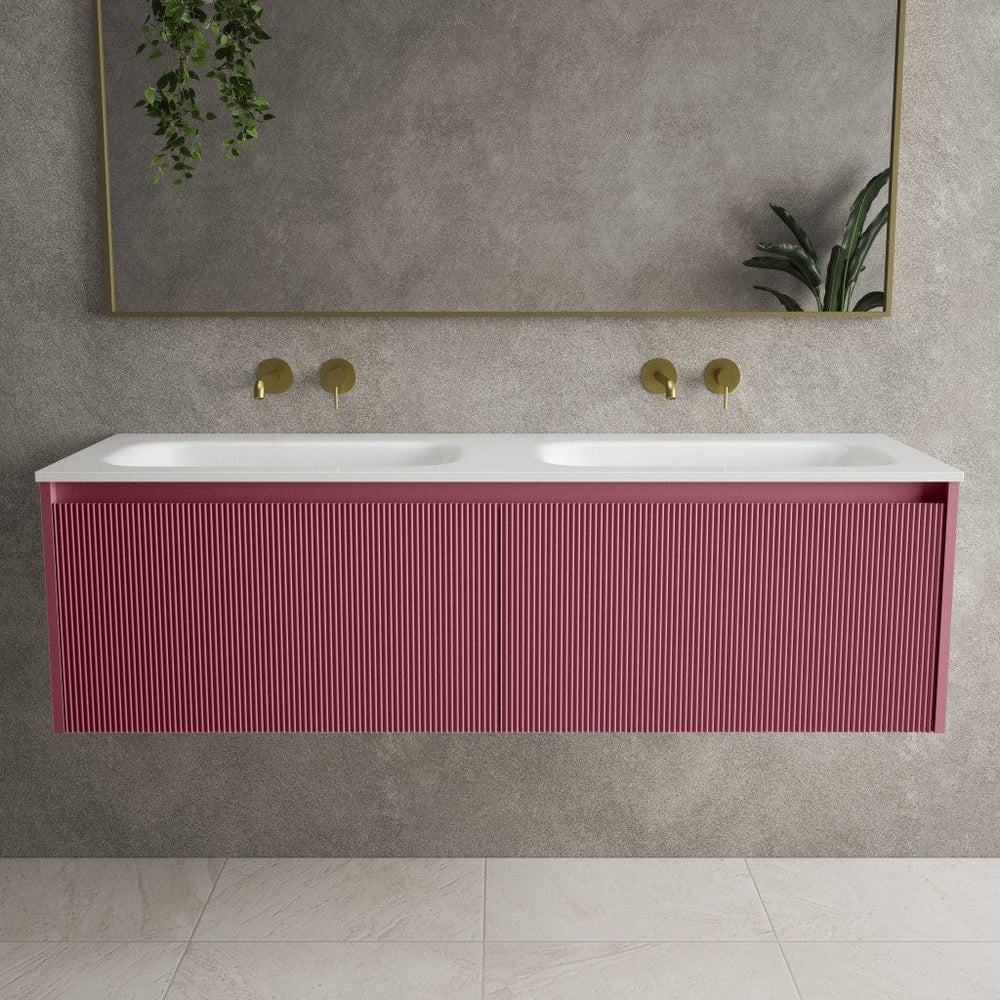 Scanalato Double Drawer Vanity Unit With Beyondstone Double Basin - Mineral Red 1400mm
