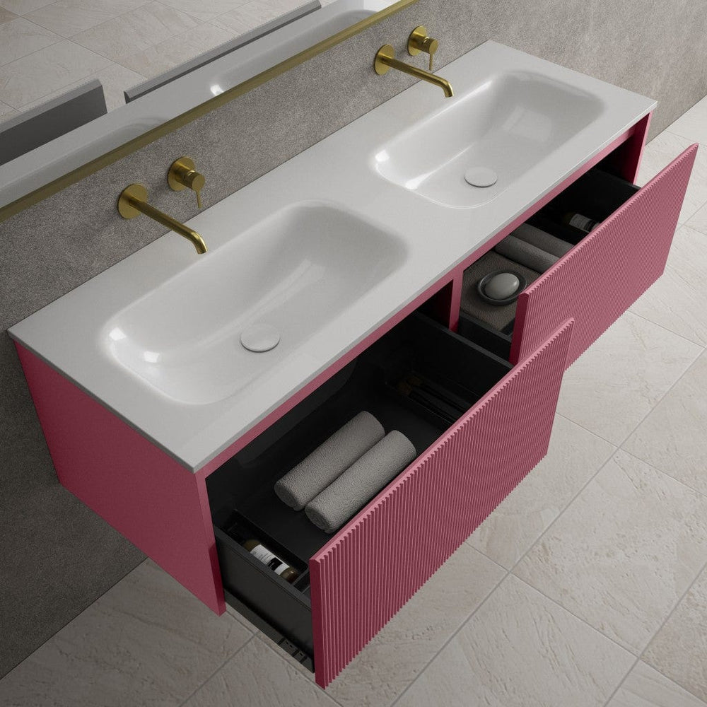 Scanalato Double Drawer Vanity Unit With Beyondstone Double Basin - Mineral Red 1400mm
