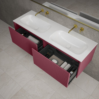 Scanalato Double Drawer Vanity Unit With Beyondstone Double Basin - Mineral Red 1400mm
