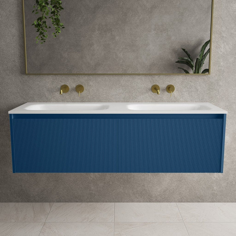 Scanalato Double Drawer Vanity Unit With Beyondstone Double Basin - Ocean Blue 1400mm