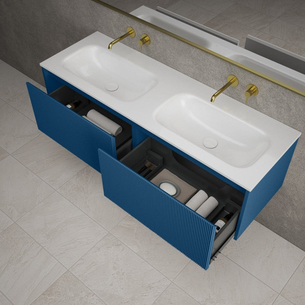 Scanalato Double Drawer Vanity Unit With Beyondstone Double Basin - Ocean Blue 1400mm