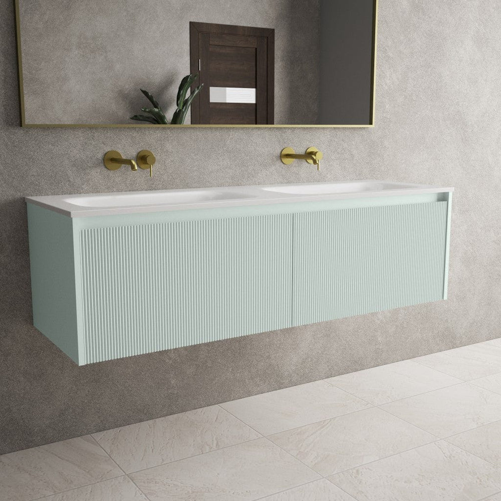 Scanalato Double Drawer Vanity Unit With Beyondstone Double Basin - Peppermint 1400mm