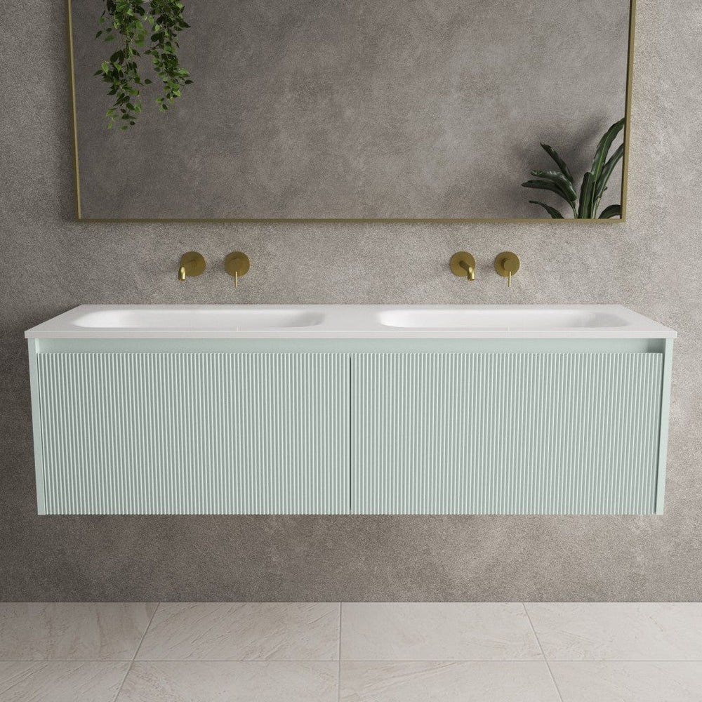 Scanalato Double Drawer Vanity Unit With Beyondstone Double Basin - Peppermint 1400mm