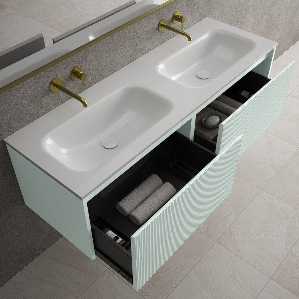 Scanalato Double Drawer Vanity Unit With Beyondstone Double Basin - Peppermint 1400mm