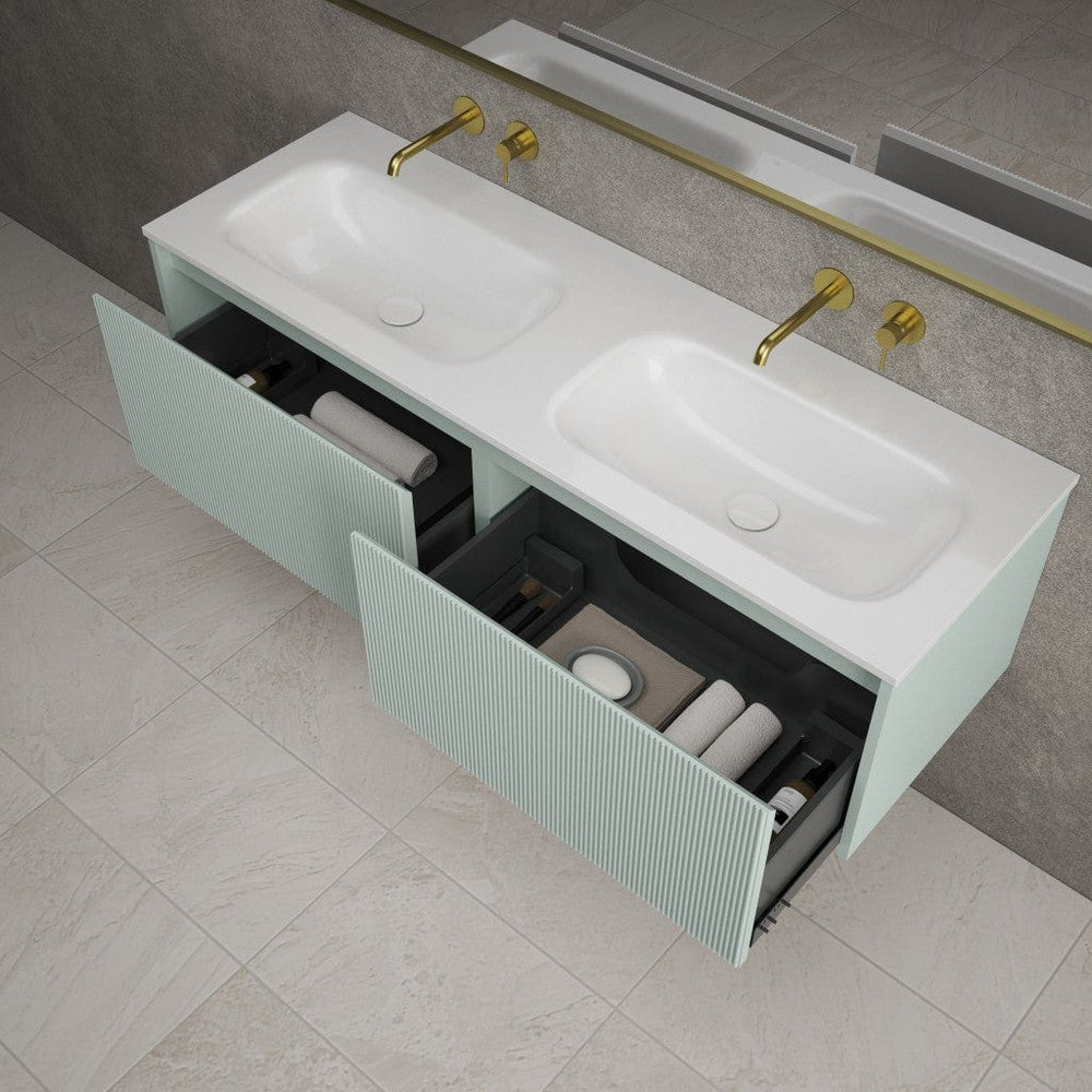 Scanalato Double Drawer Vanity Unit With Beyondstone Double Basin - Peppermint 1400mm