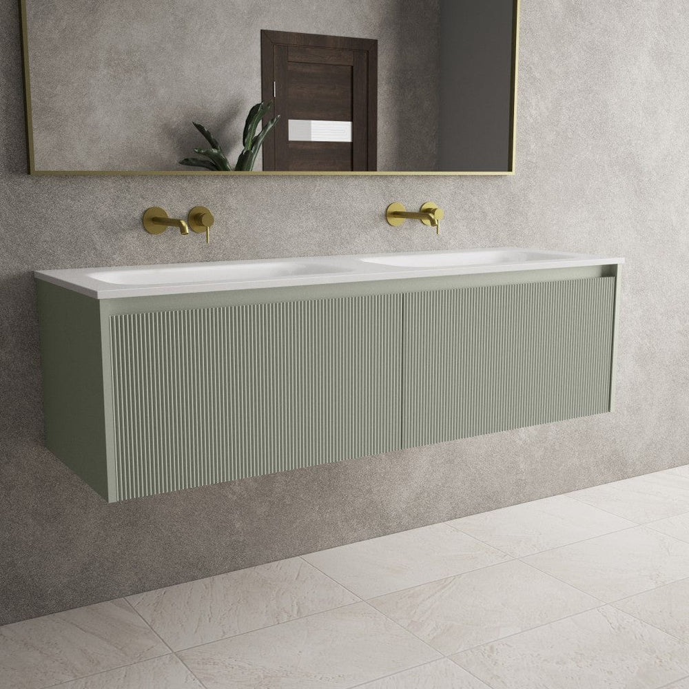 Scanalato Double Drawer Vanity Unit With Beyondstone Double Basin - Pistachio 1400mm