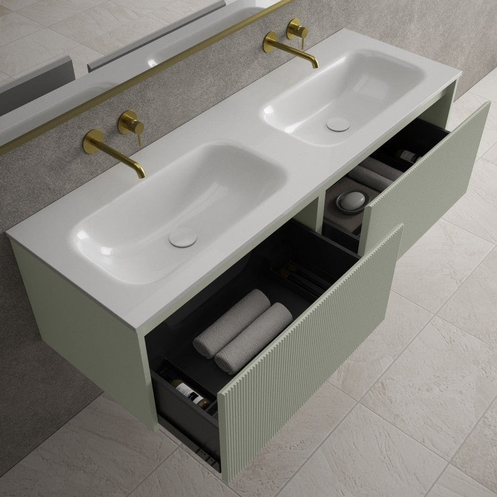 Scanalato Double Drawer Vanity Unit With Beyondstone Double Basin - Pistachio 1400mm