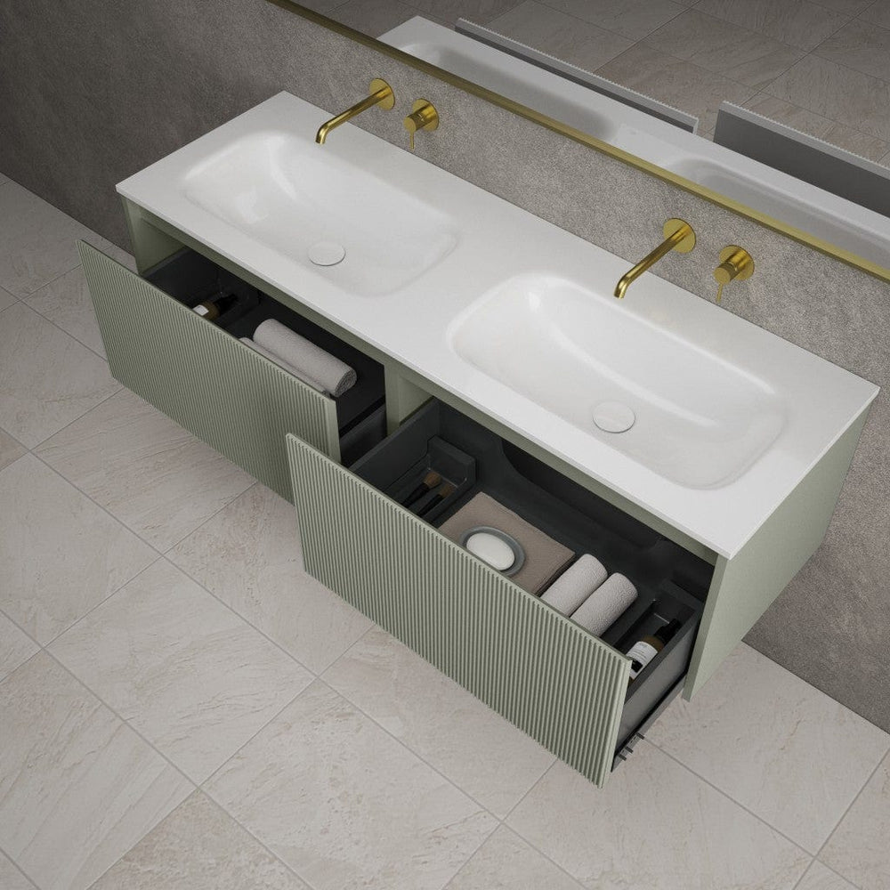 Scanalato Double Drawer Vanity Unit With Beyondstone Double Basin - Pistachio 1400mm