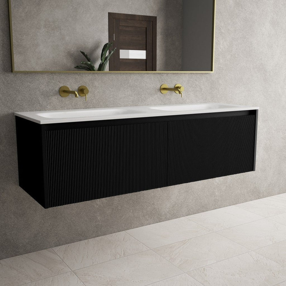 Scanalato Double Drawer Vanity Unit With Beyondstone Double Basin - Pure Black 1400mm