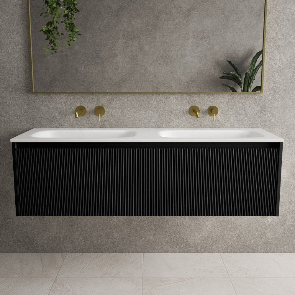 Scanalato Double Drawer Vanity Unit With Beyondstone Double Basin - Pure Black 1400mm