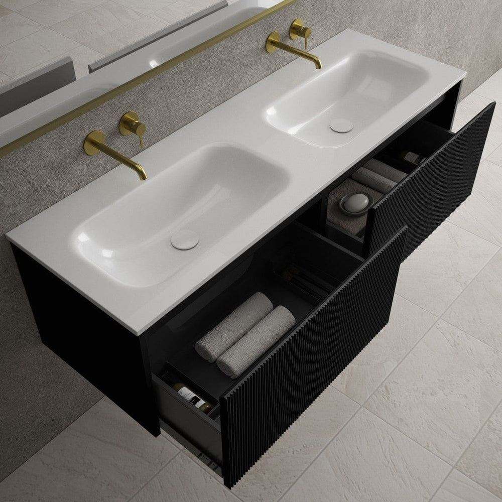 Scanalato Double Drawer Vanity Unit With Beyondstone Double Basin - Pure Black 1400mm